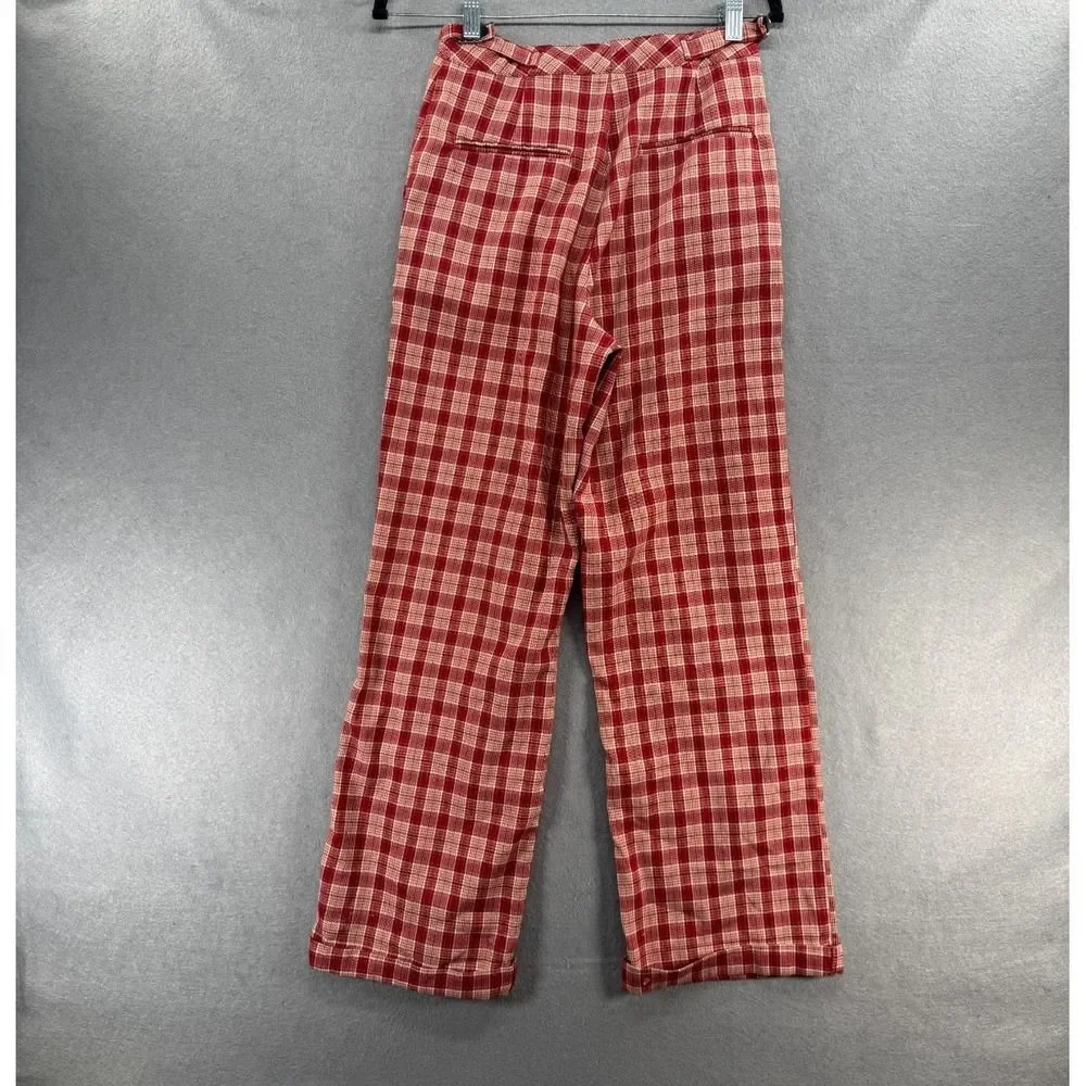 John Galt Brandy Melville Plaid Valentina Pants Women OS Red Orange High‎ Waist